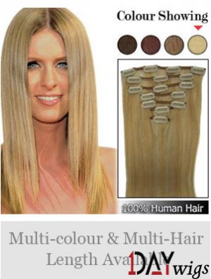 Stylish Blonde Straight Remy Real Hair Clip In Hair Extensions