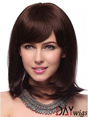 Auburn Synthetic Wig With Bangs Capless Shoulder Length Auburn Color