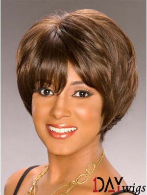 Bobs Capless Short Wavy Brown Synthetic African American Wigs UK