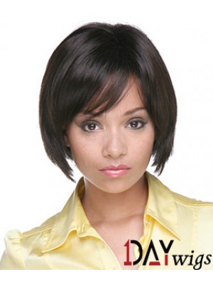 Chin Length Black Straight Bobs Flexibility African American Wigs