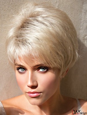 Layered Platinum Blonde Straight 4 inch Short Synthetic Wigs