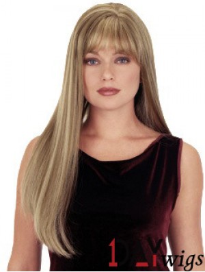 Straight With Bangs 26 inch Blonde Suitable Synthetic Wigs