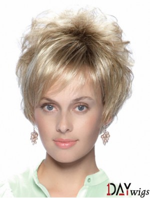 No-Fuss 8 inch Straight Blonde With Bangs Short Wigs