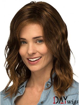 Without Bangs Brown Curly Shoulder Length 14 inch Popular Medium Wigs