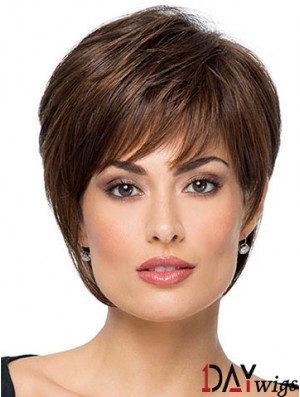 Suitable 8 inch Straight Brown With Bangs Short Wigs