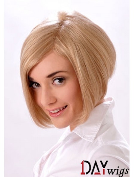 Chin Length Straight Monofilament Blonde Style Bob Wigs