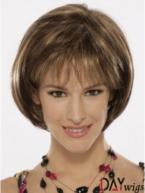 Capless Chin Length Straight Brown Top Bob Wigs