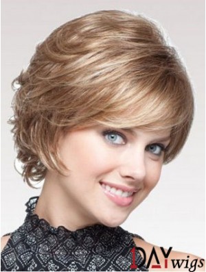 Blonde Wavy Short Layered Capless Cheap Wigs