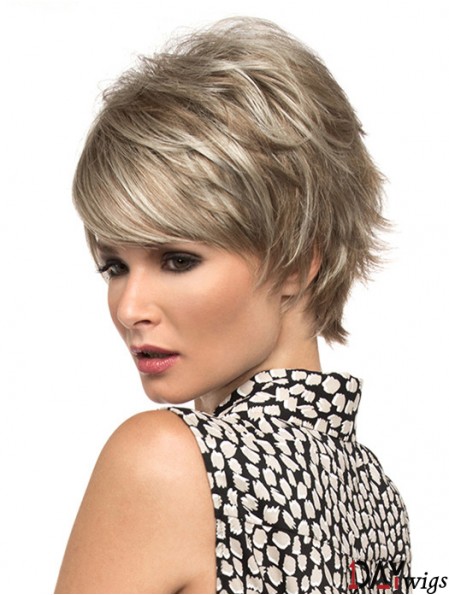 8 inch Suitable Wavy Boycuts Blonde Short Wigs