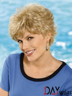 6 inch Cheap Wavy Layered Blonde Short Wigs