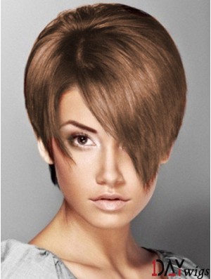 Boycuts Straight Brown Capless Soft Short Wigs