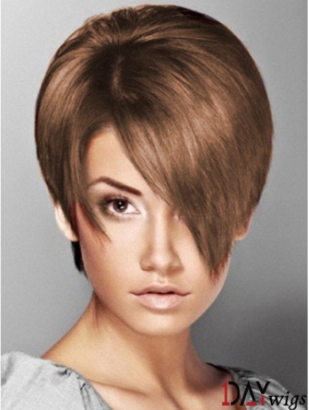 Boycuts Straight Brown Capless Soft Short Wigs