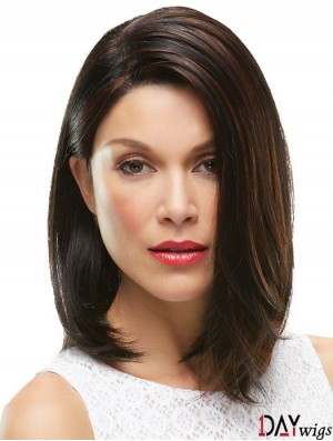 Shoulder Length Without Bangs 12 inch Straight Brown Medium Wigs