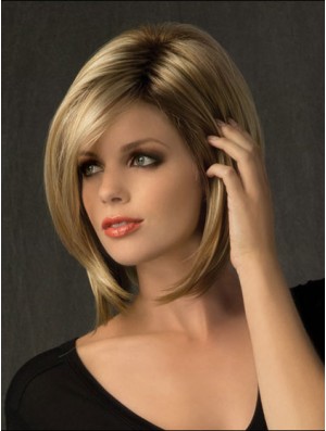 Suitable Straight Blonde Chin Length Bobs Medium Wigs