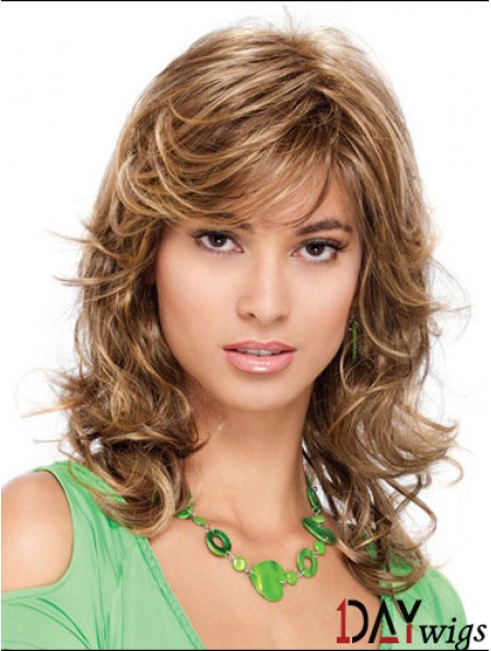 Popular Curly Blonde Shoulder Length Classic Medium Wigs