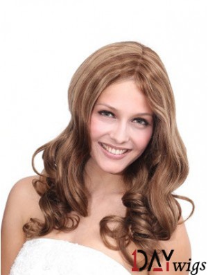 No-Fuss Brown Wavy Without Bangs 100% Hand-tied Long Wigs