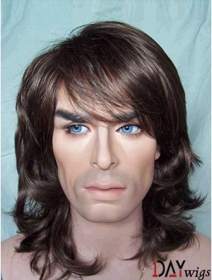 12 inch Brown Synthetic Shoulder Capless Wavy Hair Wigs For Man