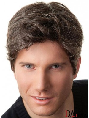 Grey Capless Remy Real Short Straight Wigs UK Men