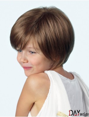 Straight Chin Length Brown Synthetic Lace Front Kids Wigs