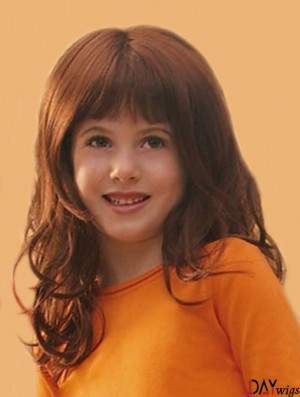 Curly Long Auburn Synthetic Lace Front Kids Wigs