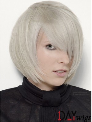 Capless Grey Chin Length Straight 12 inch Platinum Blonde Stylish Fashion Wigs