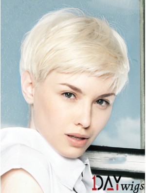 Lace Front Wig Platinum Color Short Length Straight Style Boycuts