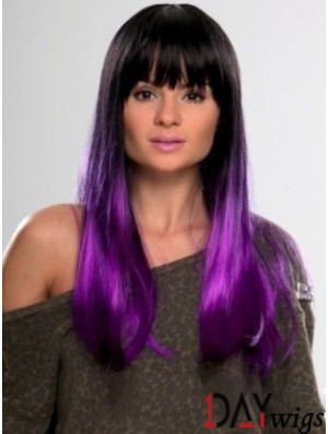 Sassy Ombre/2 Tone Long Straight With Bangs 22 inch Real Lace Wigs