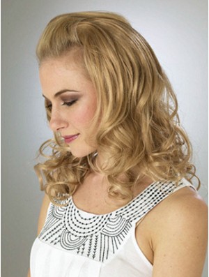 Shoulder Length Wavy Blonde Durable Synthetic Half Wigs