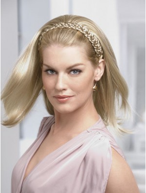 Shoulder Length Straight Blonde Ideal Synthetic Half Wigs