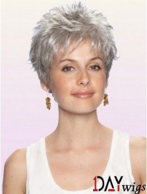 Cheap Grey Wigs With Capless Synthetic Cropped Length