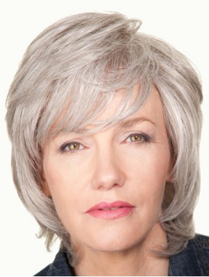 Wavy Lace Front 12 inch New Chin Length Grey Wigs