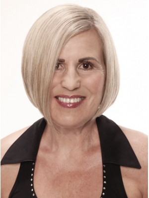 Remy Real Grey Short Straight Monofilament Platinum Blonde Wigs