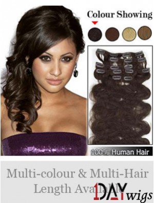 Modern Brown Wavy Remy Real Hair Clip In Hair Extensions