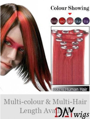 Comfortable Red Straight Remy Real Hair Clip In Hair Extensions