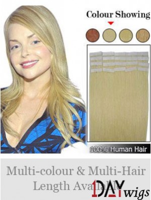 Blonde Straight Fashionable Remy Real Hair Tape In Hair Extensions