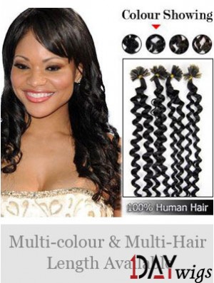 Black Curly Trendy Nail/U Tip Hair Extensions