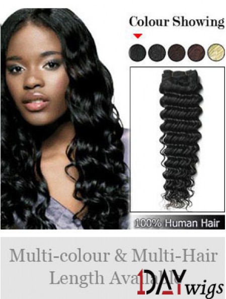 Wavy Remy Real Hair Black Designed Weft Extensions