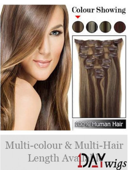 Beautiful Brown Straight Remy Real Hair Clip In Hair Extensions