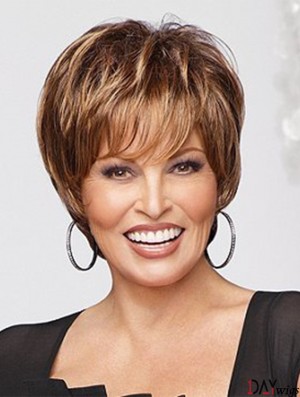 Convenient Auburn Cropped Straight Boycuts Monofilament Wigs