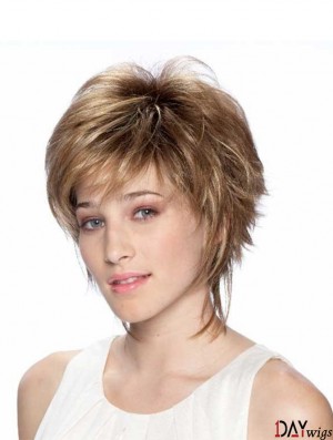 7 inch Modern Straight Layered Blonde Short Wigs